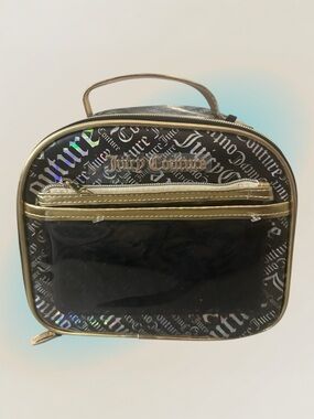 Juicy Couture Black Cosmetic Bag Set with Gold Trim | Travel Case & Makeup Bag